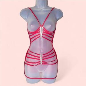 Red Caged cutout Stretchy Teddy OS